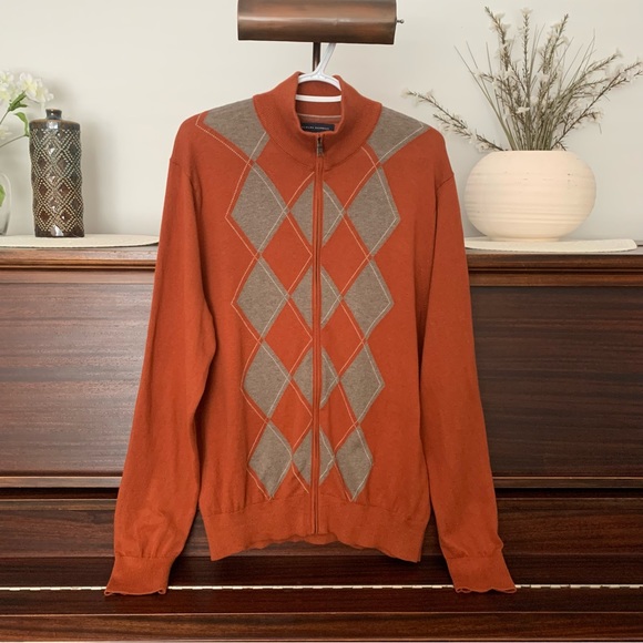 Banana Republic, Cotton/Silk Blend, Argyle, Zip Front Sweater, Size Large - Picture 3 of 13